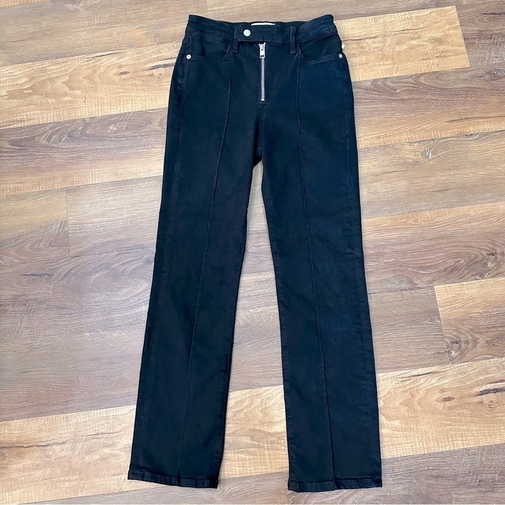 FRAME Le Super High Straight Exposed Zip Jean in Film Noir Size 25